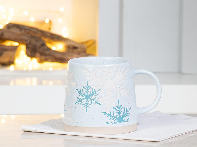 ABBOTT - WIDE BASE MUG W/SNOWFLAKES-BLU-3.5"H(14OZ)