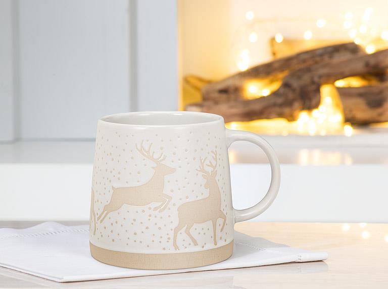 ABBOTT - WIDE BASE MUG W/REINDEER-3.5"H(14OZ)