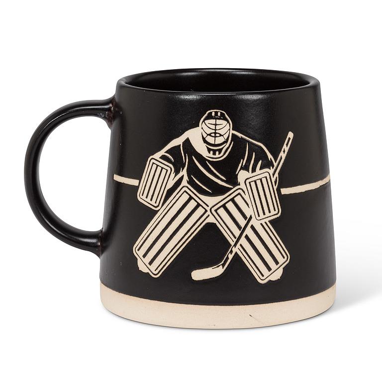 ABBOTT - WIDE BASE MUG W/HOCKEY PLAYERS-BLK-3.5"H(14OZ)
