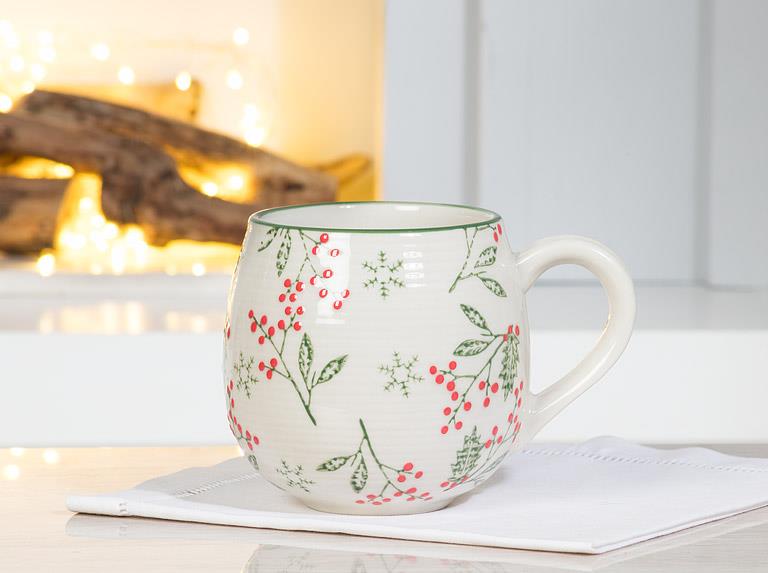 ABBOTT - ALLOVER HOLLY BALL MUG-5"L(16OZ)