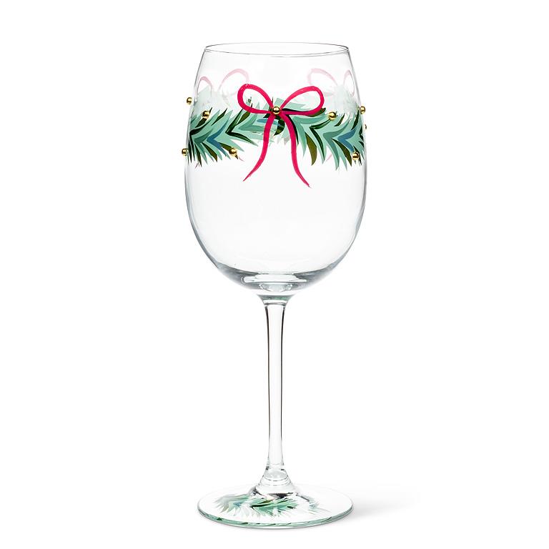 ABBOTT - WREATH W/RIBBON & BEADS WINE GLASS-8.5"H(16OZ)