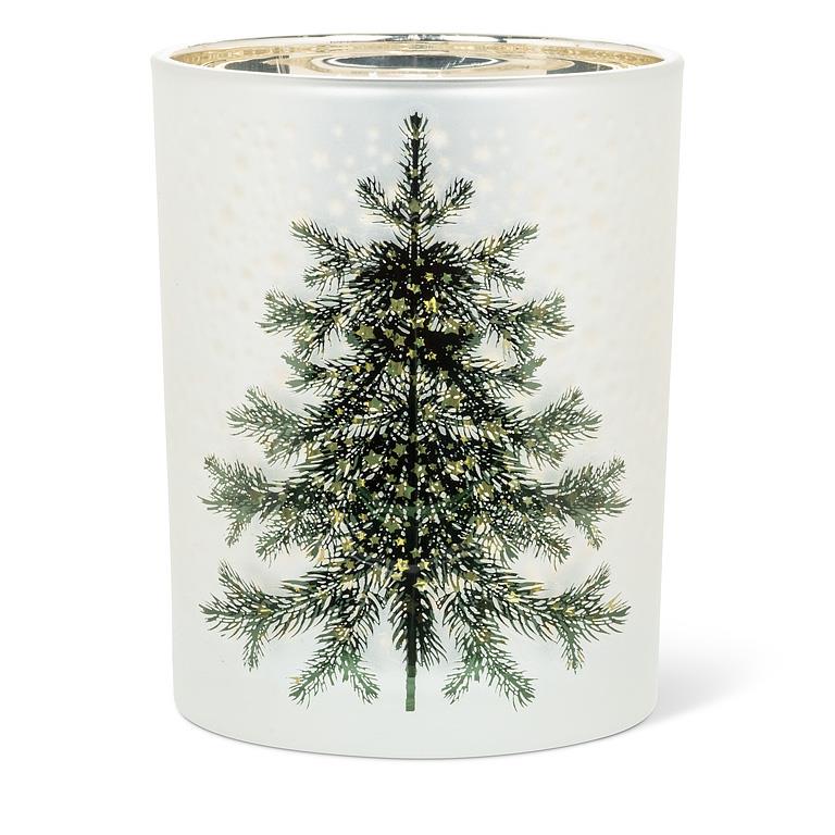 ABBOTT - MD FROSTED TREE W/STARS CANDLE HOLDER-GRN-3"H