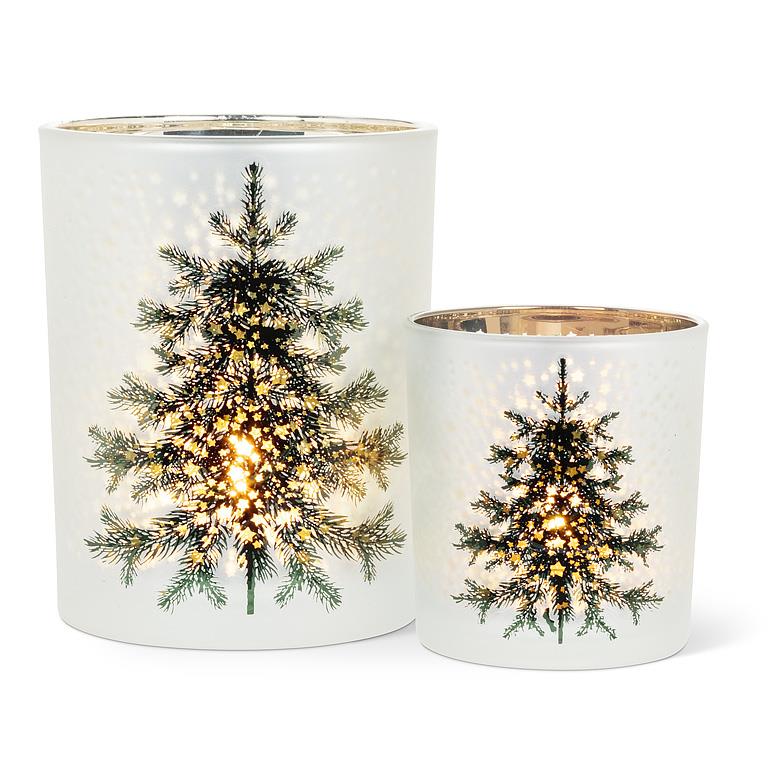 ABBOTT - SM FROSTED TREE W/STARS VOTIVE-GRN-3"H