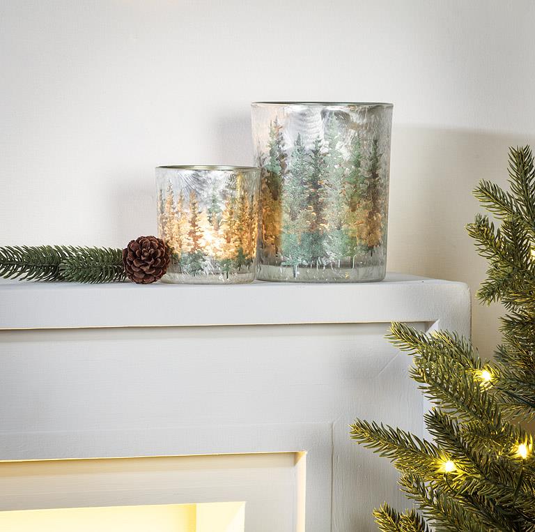 ABBOTT - MD  FROSTED WINTER FOREST CANDLE HOLDER-GRN-5