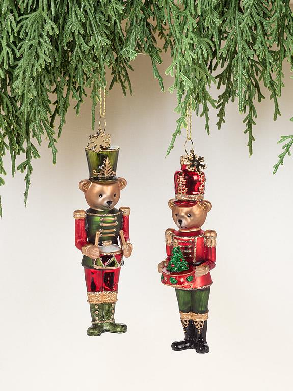 ABBOTT - TEDDY BEAR NUTCRACKER ORNAMENTS - 2 ASSORTED -5"H