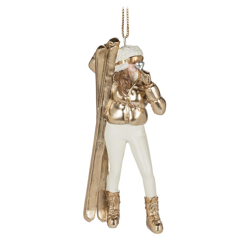 ABBOTT - DRINKING SKIER GAL ORNAMENT -5"H