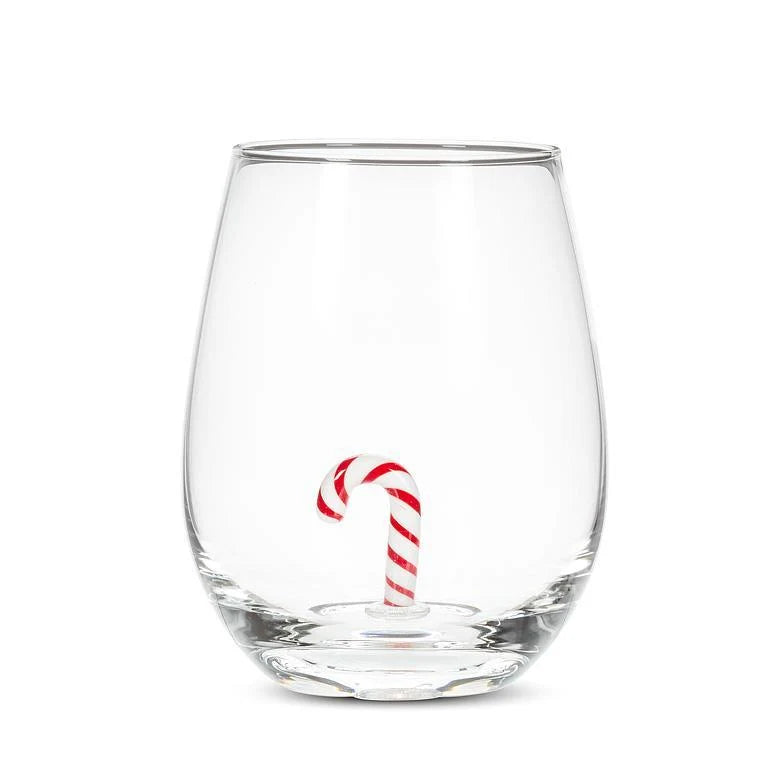 Candy Cane Icon Stemless Wine Glass-4.5"H(20oz)