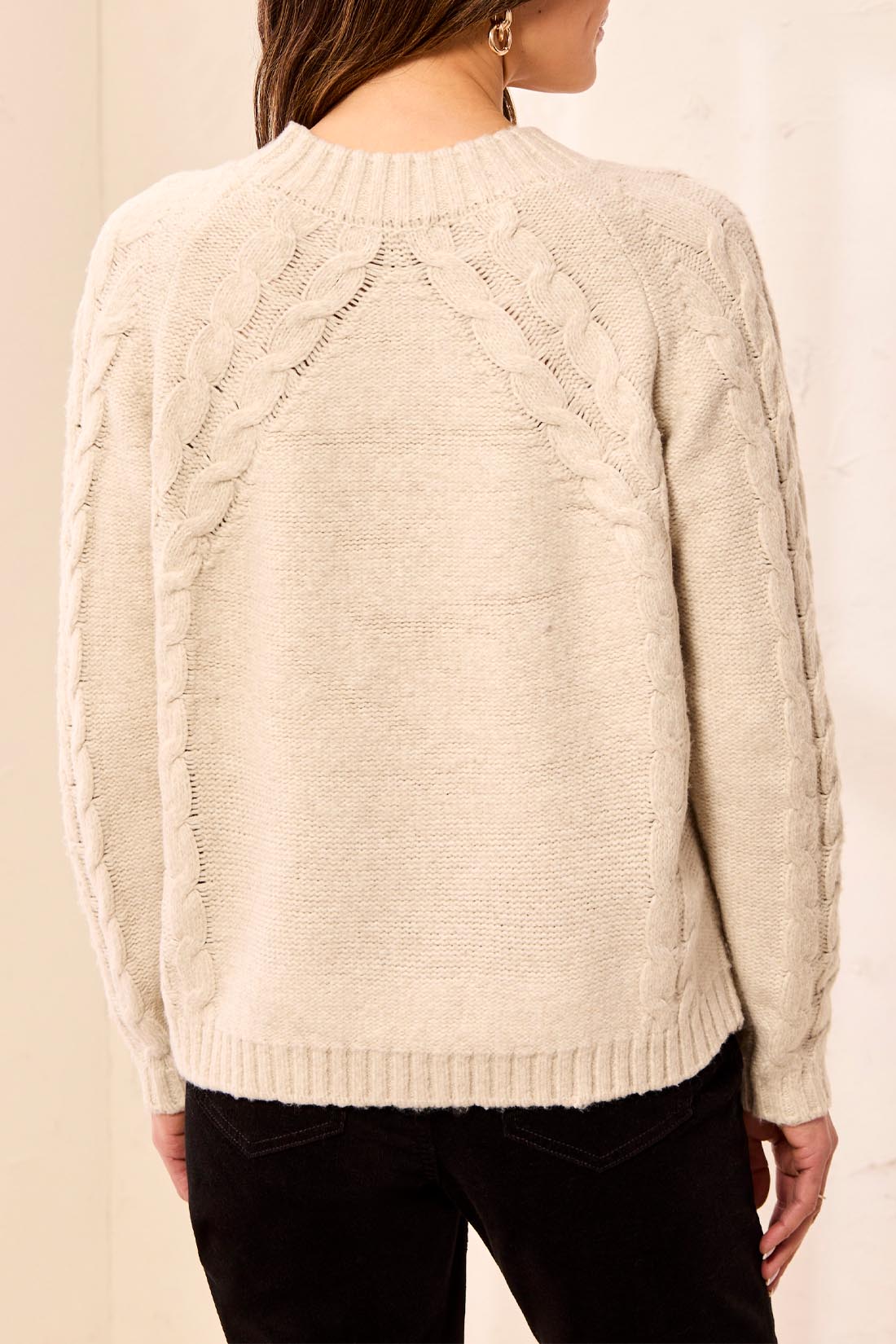 TRIBAL - L/S CREW NK SWEATER W/ CABLES DTL-MOONSTONE