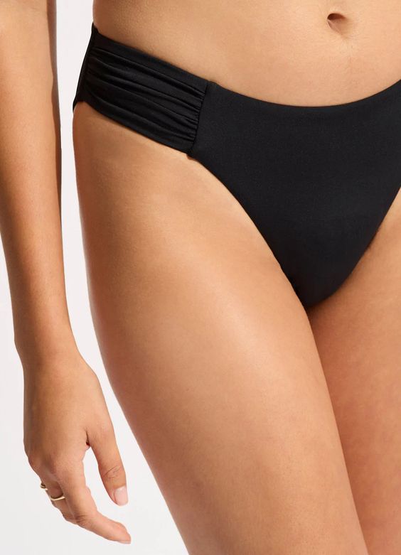 SEAFOLLY- LADIES HIGH LEG ROUCHED SWIM BOTTOM   