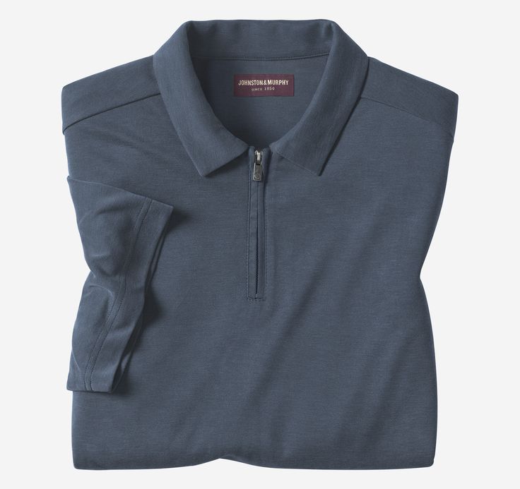 JOHNSTON & MURPHY- Men's Vintage Birdseye Zip Polo