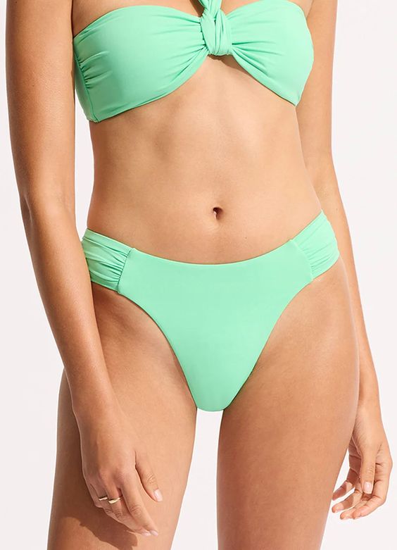 SEAFOLLY- LADIES HIGH LEG ROUCHED SWIM BOTTOM   