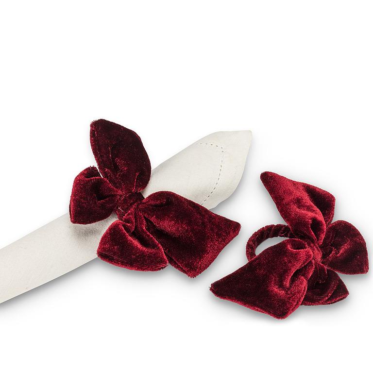 ABBOTT - BURGUNDY VELVET BOW NAPKIN RING-4"L