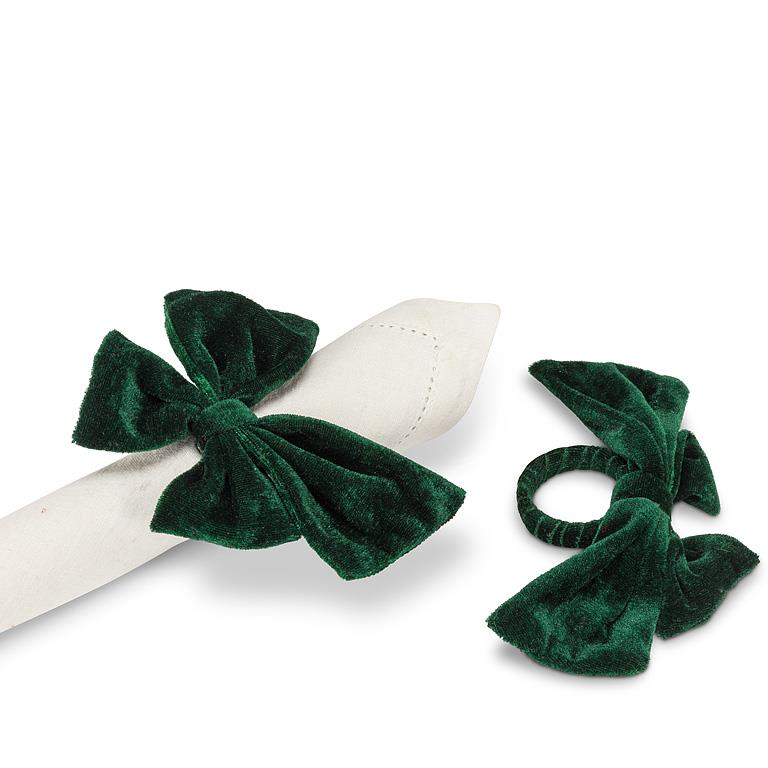 ABBOTT - DK GRN VELVET BOW NAPKIN RING-4"L