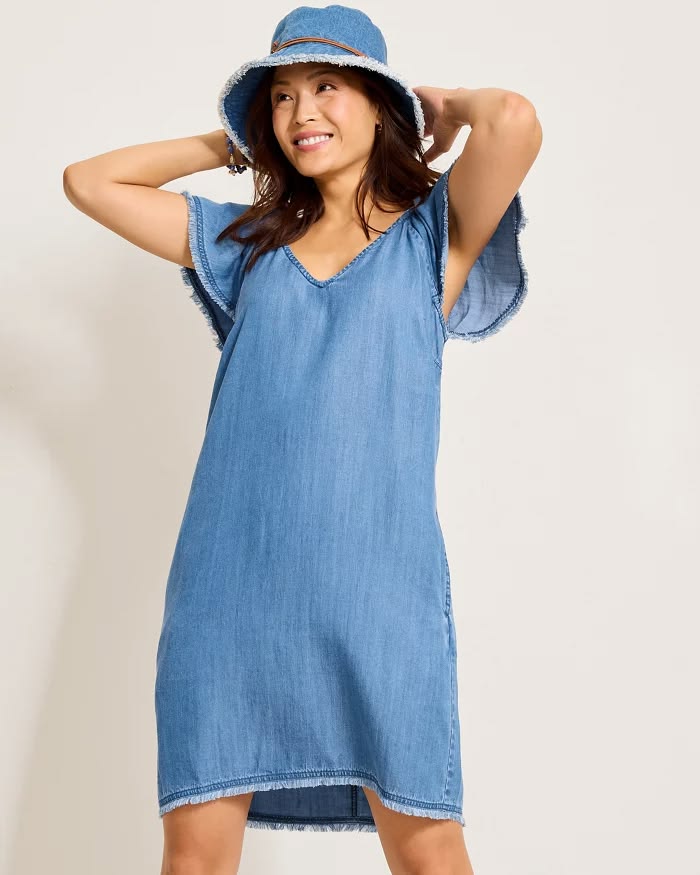 TOMMY BAHAMA - WOMEN'S CHAMBRAY FLUTTER SHIFT DRESS