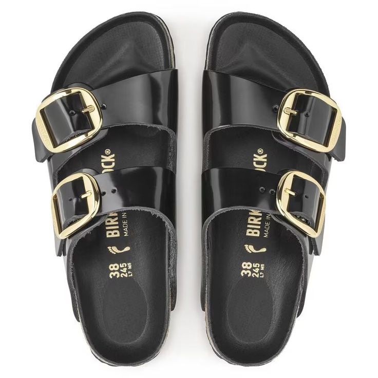 BIRKENSTOCK- ARIZONA BIG BUCKLE NATURAL LEATHER PATENT SANDAL
