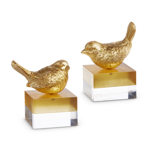 RAZ IMPORT- 5" GOLD BIRD ON TWO TONE BLOCK DECOR