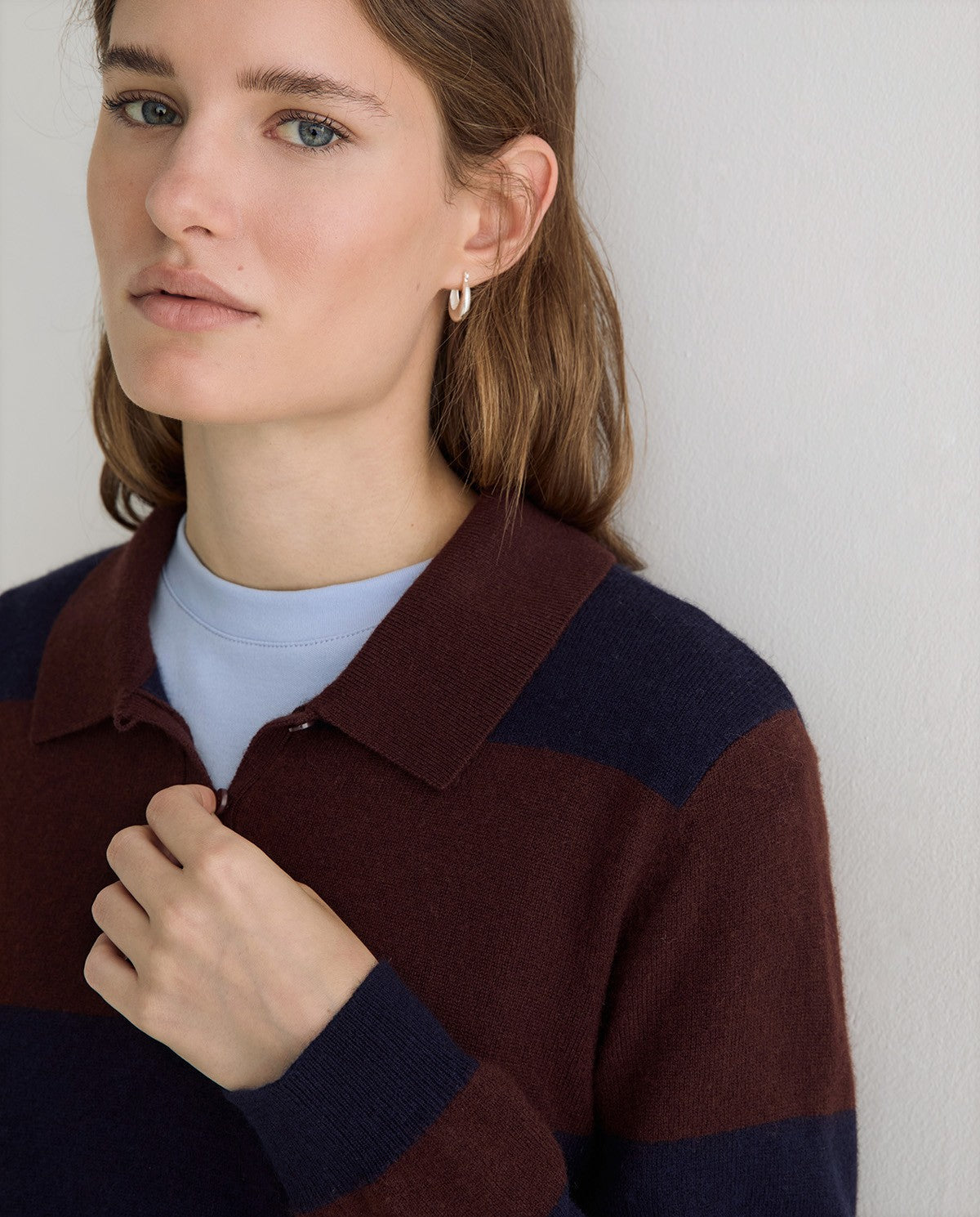 YERSE - WOMEN'S STRIPED POLO-NECK SWEATER