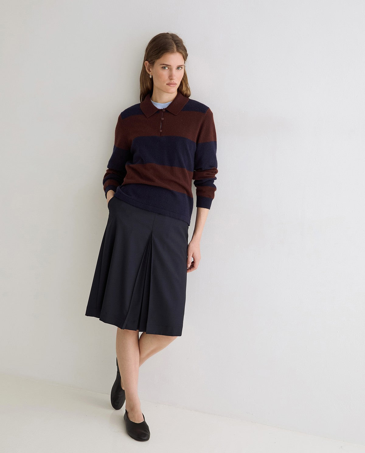 YERSE - WOMEN'S STRIPED POLO-NECK SWEATER