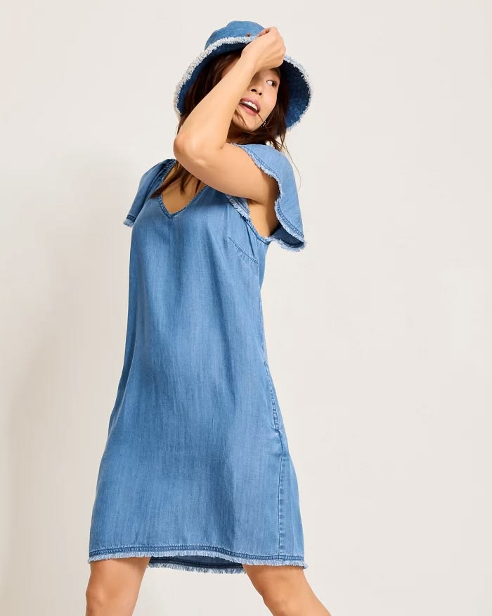 TOMMY BAHAMA - WOMEN'S CHAMBRAY FLUTTER SHIFT DRESS