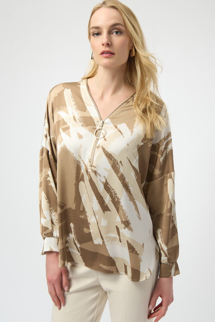 JOSEPH RIBKOFF- WOMEN'S V NECK ZIPPER TOP