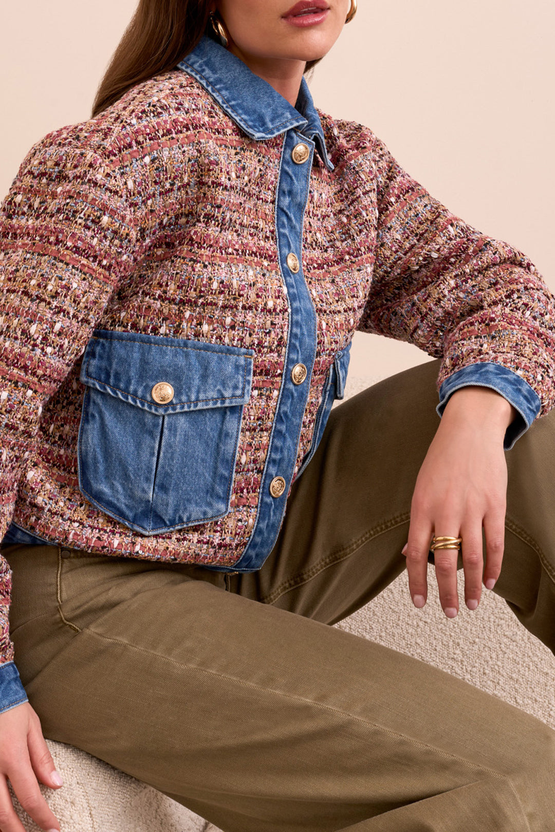 Tribal - Mixed Media Plaid Jacket #5914O