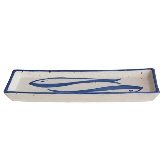 CREATIVE CO OP- HAND-PAINTED STONEWARE FISH PLATE