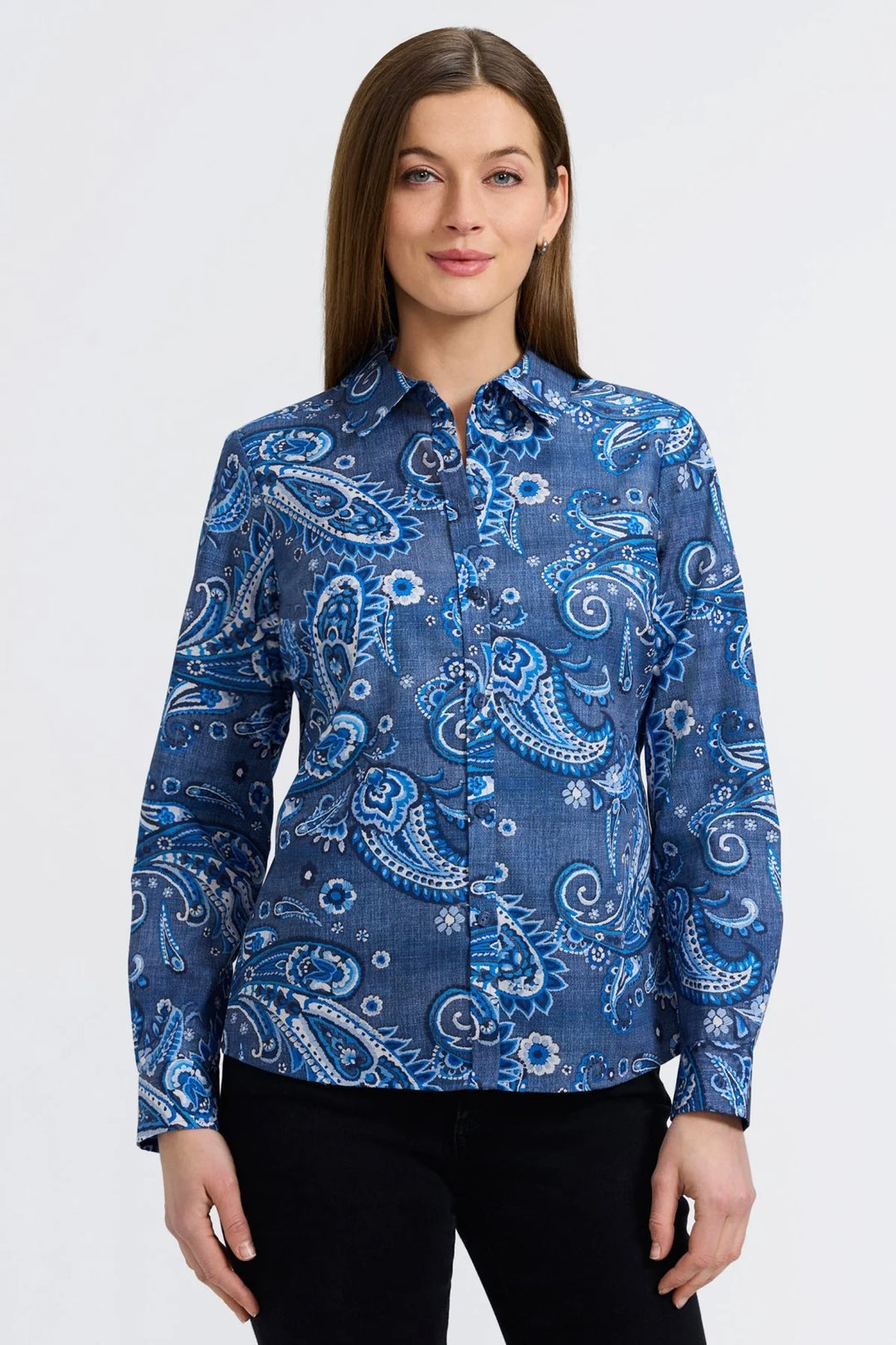FOXCROFT - WOMENS Hampton Denim Paisley Shirt
