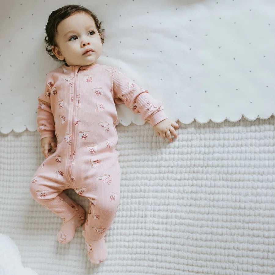 FIRSTS BY PETIT LEM - FOOTED SLEEPER KNIT-PINK LT.