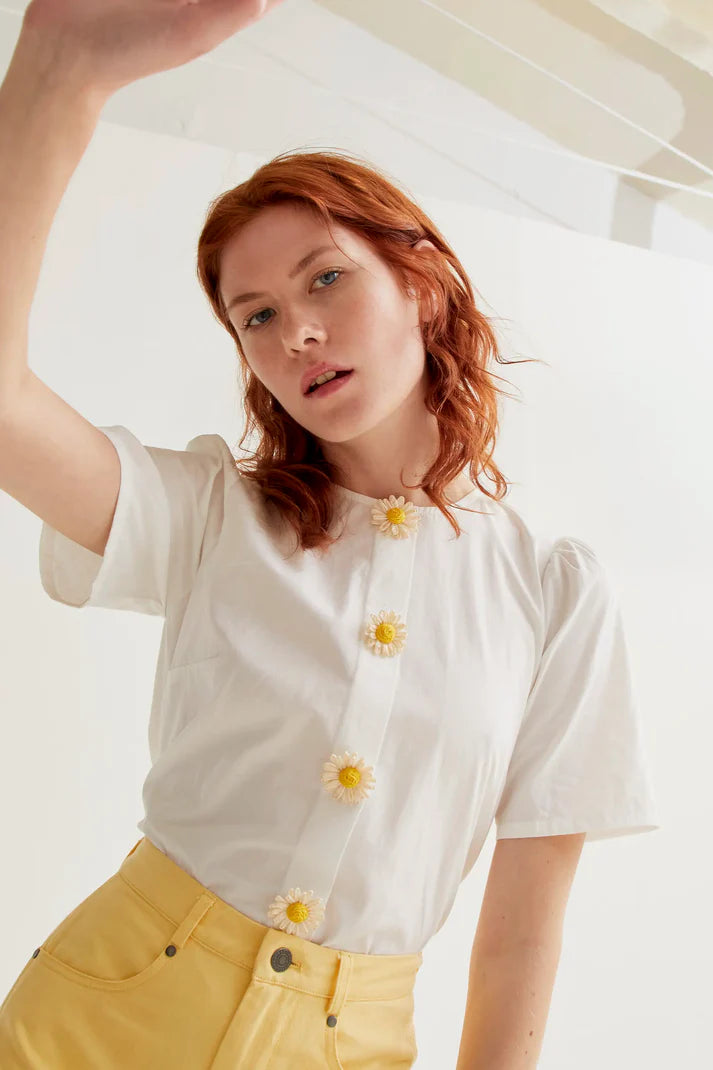 COMPANIA FANTASTICA - COTTON TOP WITH FLORAL BUTTONS