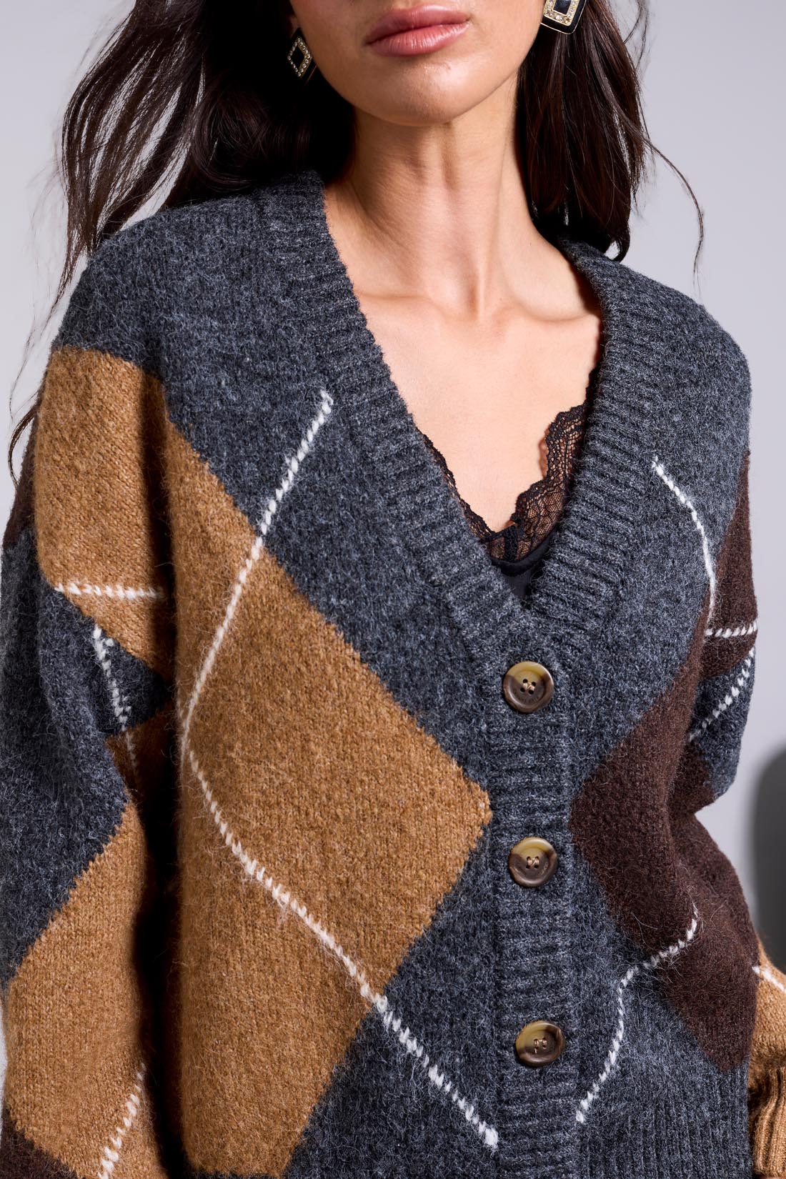 TRIBAL - LOFTY ARGYLE SWEATER CARDIGAN
