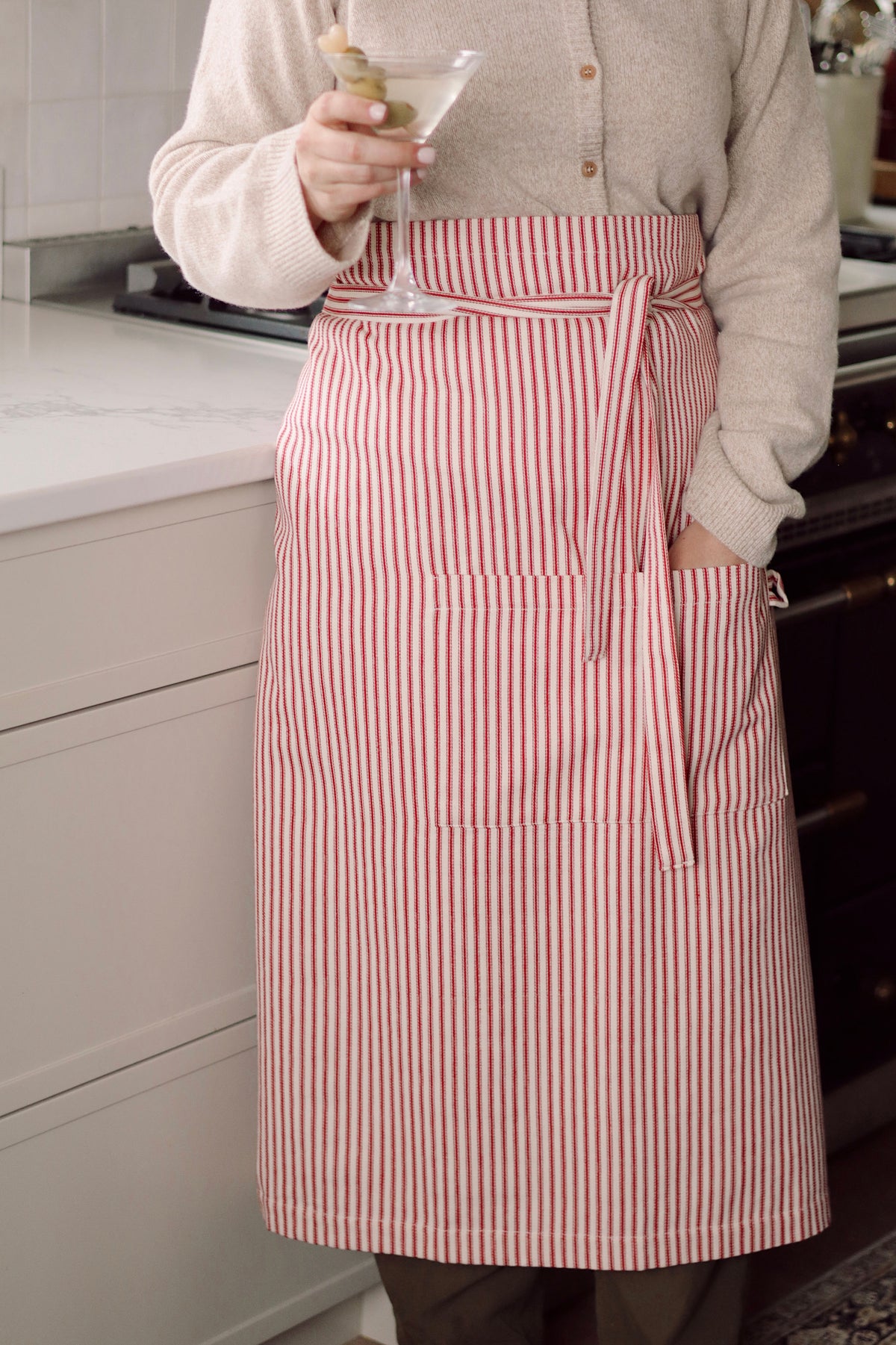 INDABA - RED TICKING BUTCHER'S APRON