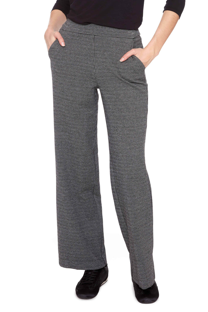 UP! PANT- WOMEN'S CHECK PRINT KNIT WIDE-LEG FULL-LENGTH PANT