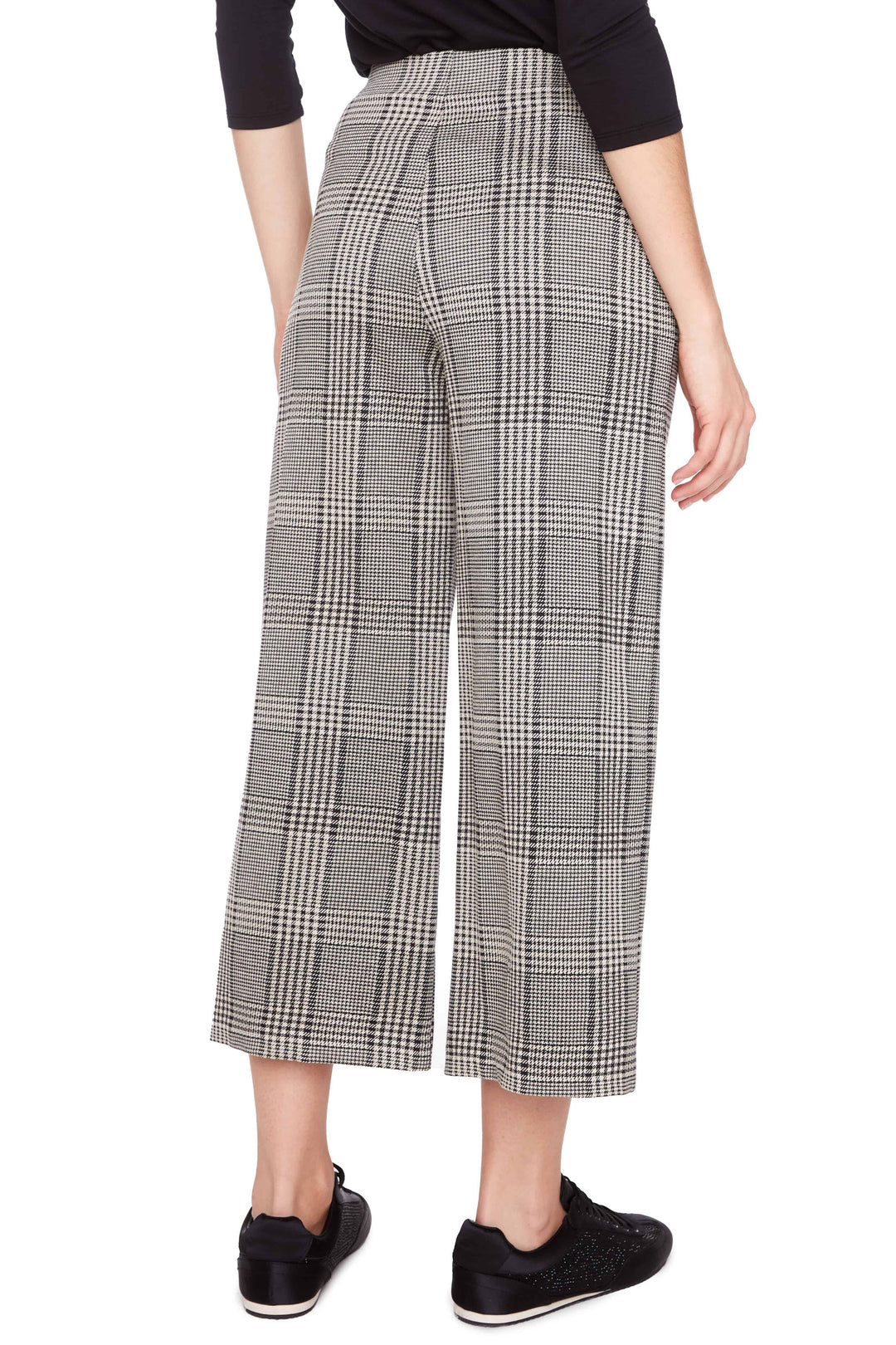 UP! PANT-  WOMEN'S BEIGE PLAID KNIT CROPPED GAUCHO PANT