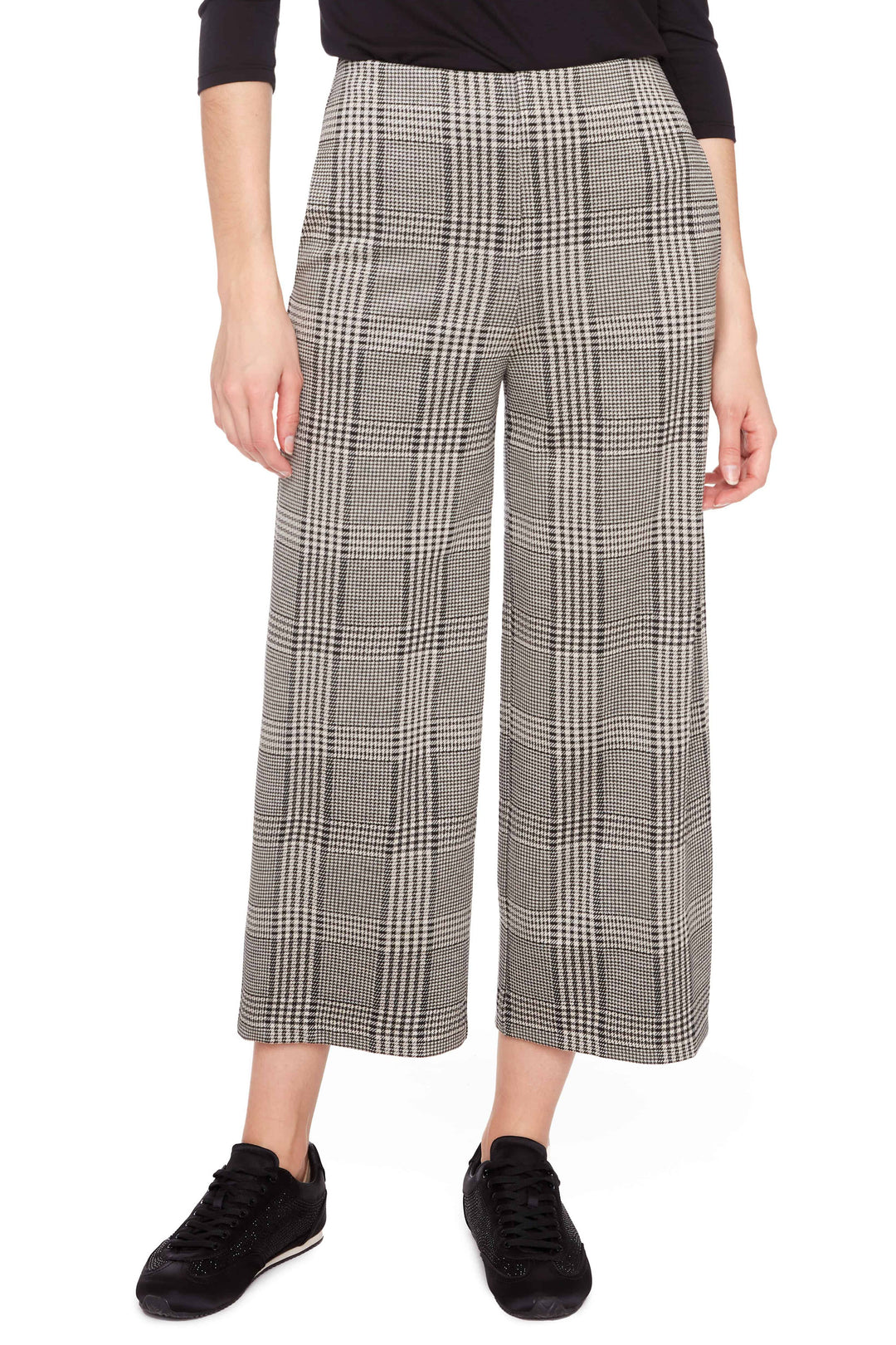 UP! PANT-  WOMEN'S BEIGE PLAID KNIT CROPPED GAUCHO PANT