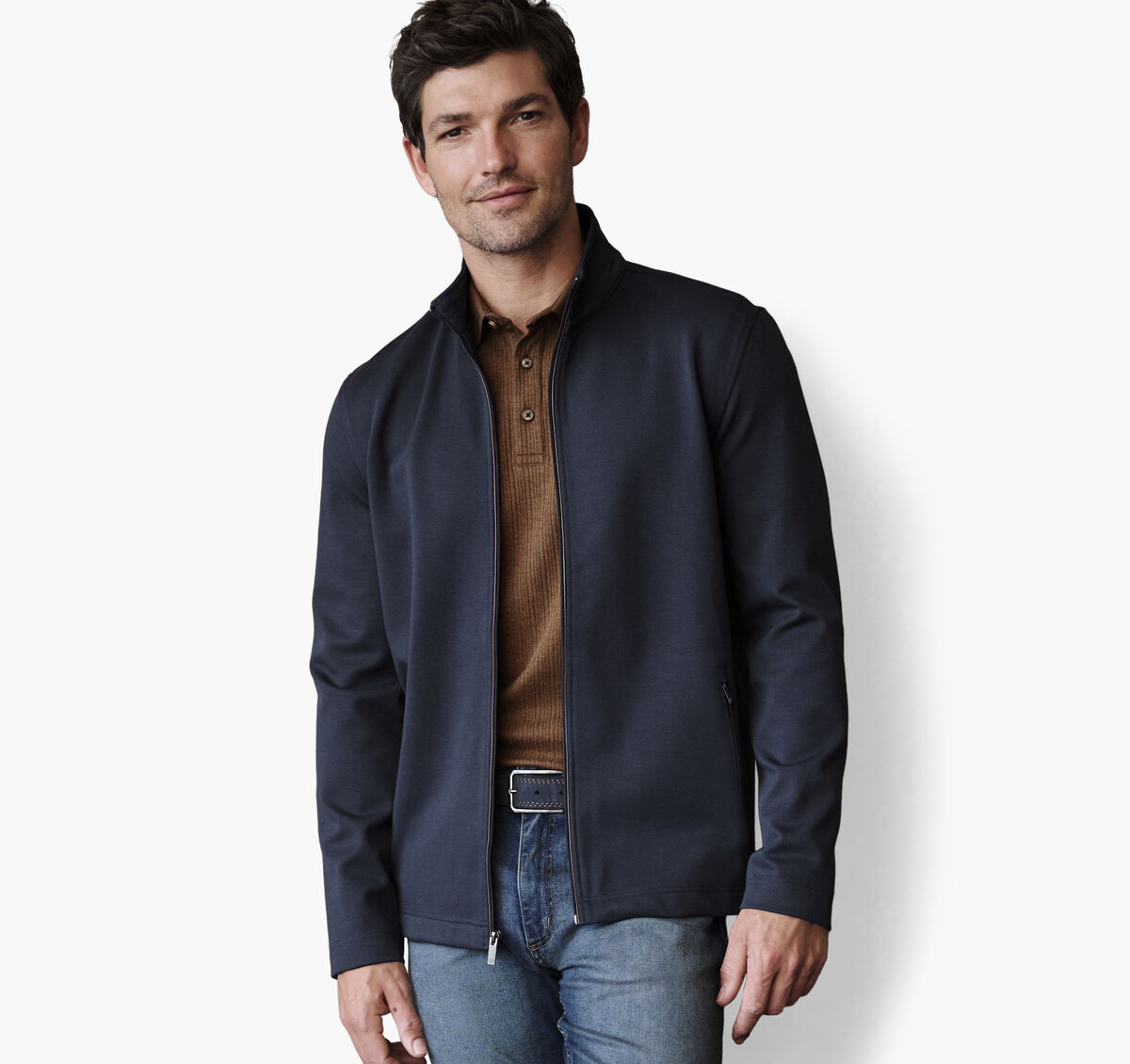 JOHNSTON & MURPHY - TEXTURED SOLID FULL ZIP SWEATER