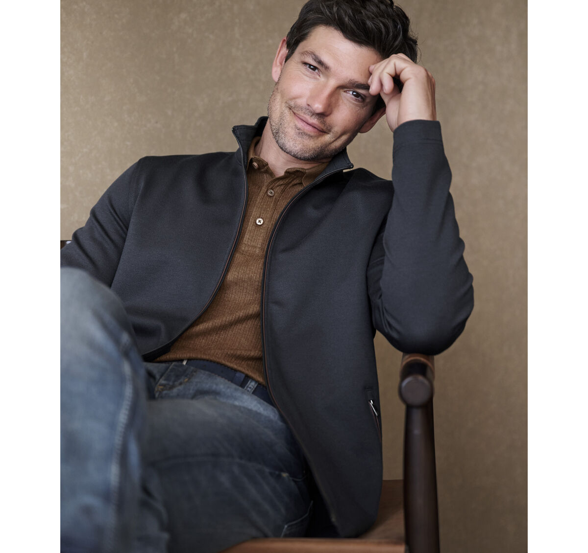 JOHNSTON & MURPHY - TEXTURED SOLID FULL ZIP SWEATER