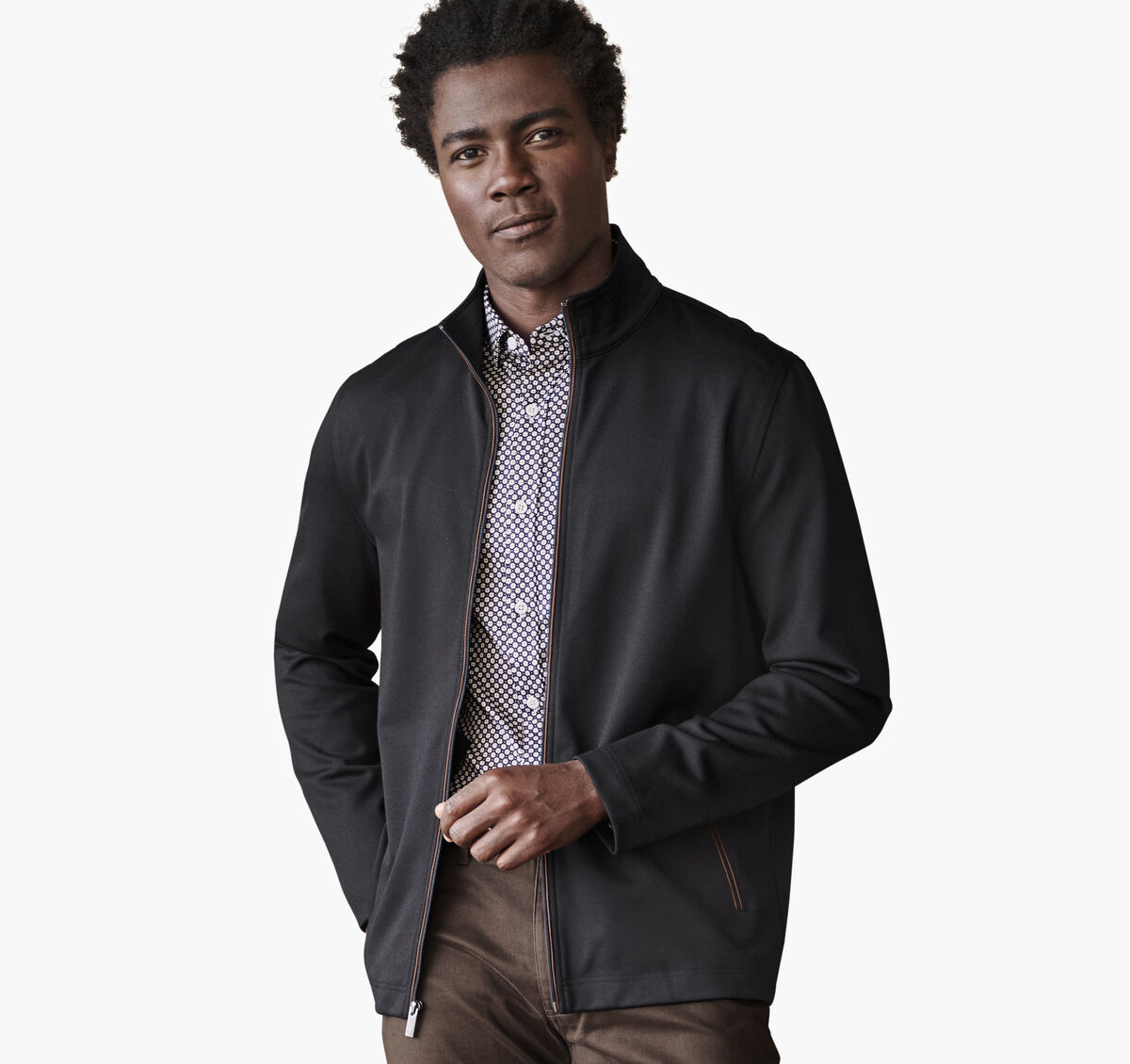 JOHNSTON & MURPHY - TEXTURED SOLID FULL ZIP SWEATER