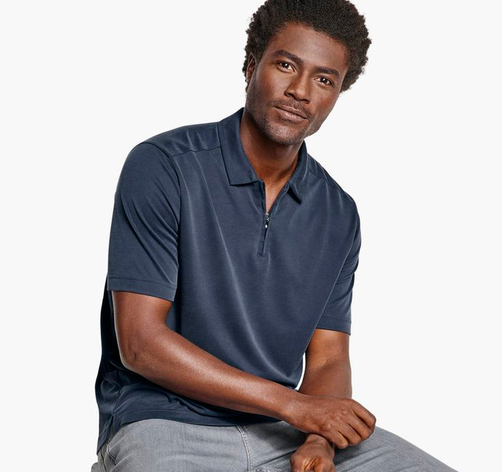 JOHNSTON & MURPHY- Men's Vintage Birdseye Zip Polo