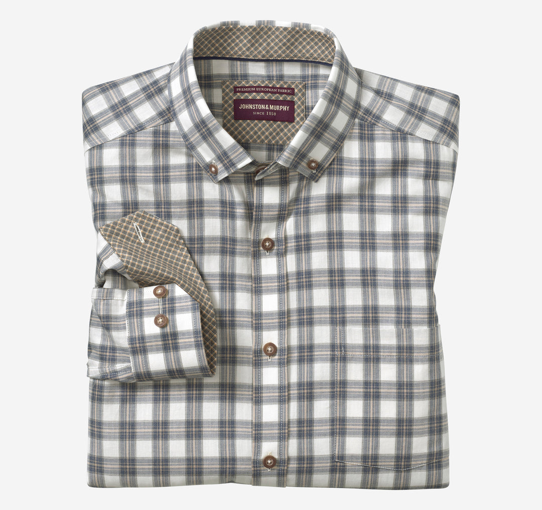 JOHNSTON & MURPHY - MENS HEATHERED WOVEN SHIRT