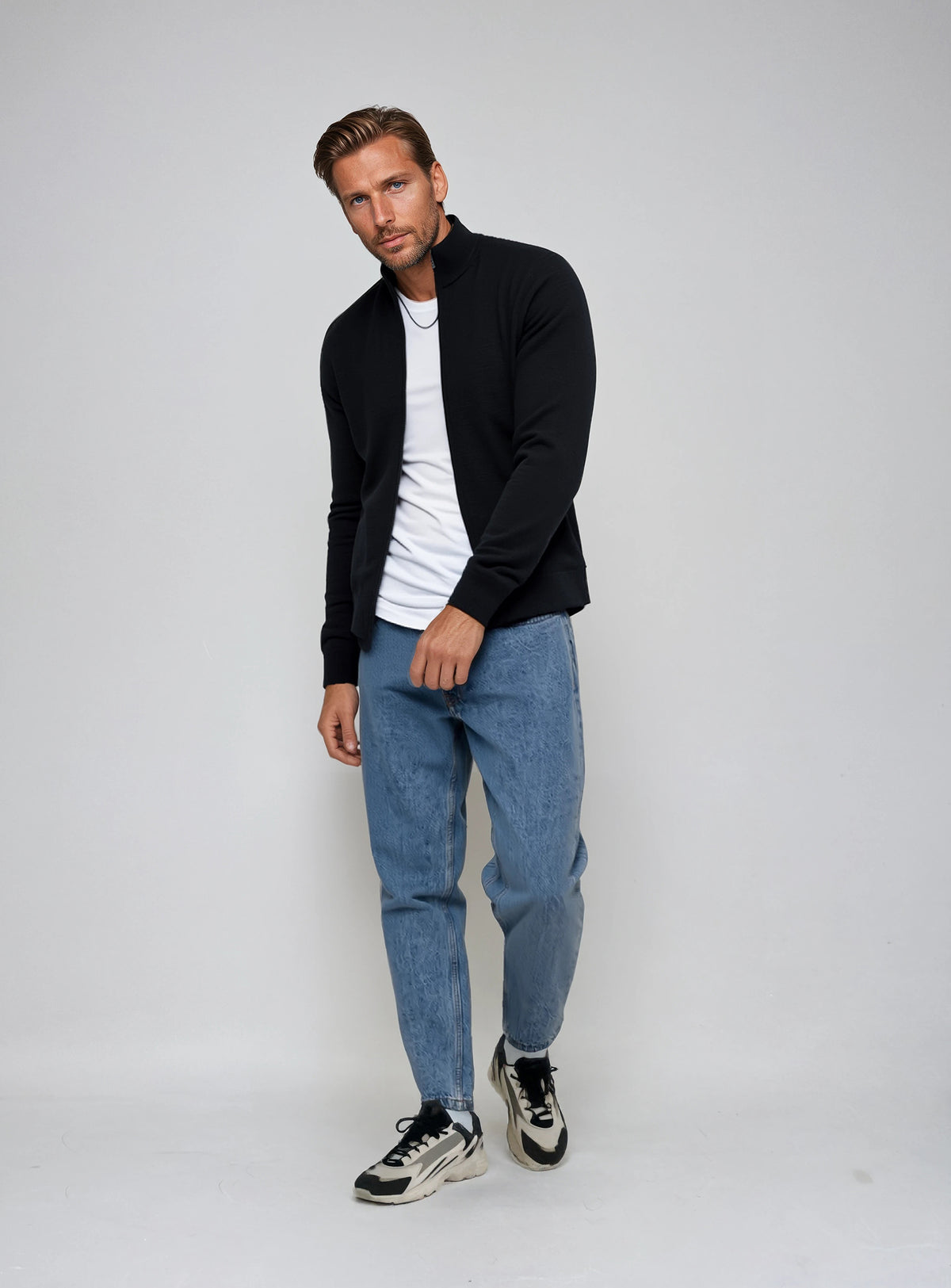 POINT ZERO - MEN'S FULL ZIP MOCK SWEATER