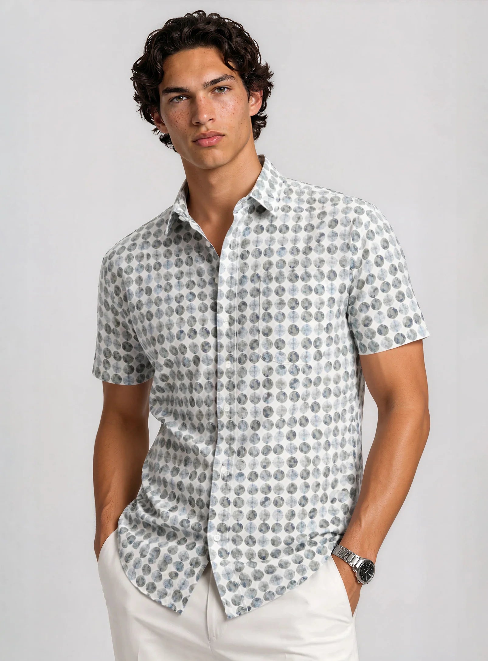 POINT ZERO - 4-WAY STRETCH S/S TEXTURED DOTS