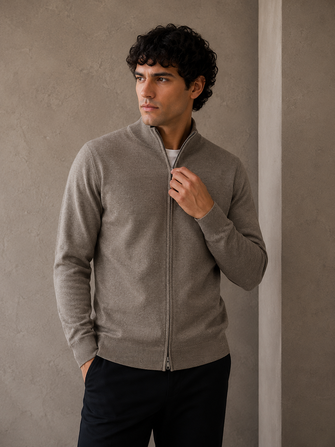 POINT ZERO - MEN'S FULL ZIP MOCK SWEATER