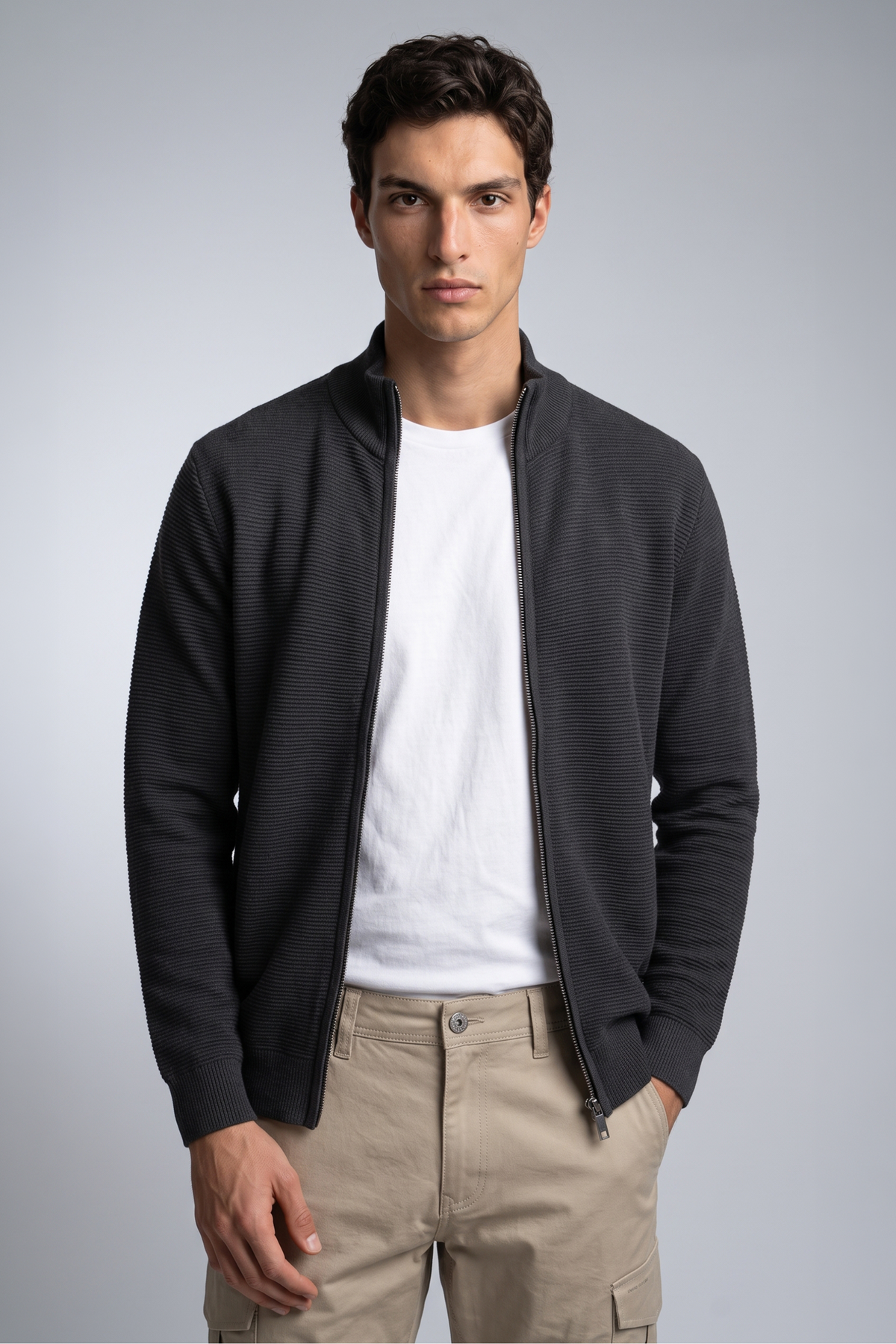 POINT ZERO - OTTOMAN KNIT FULL MOCK ZIP SWEATER