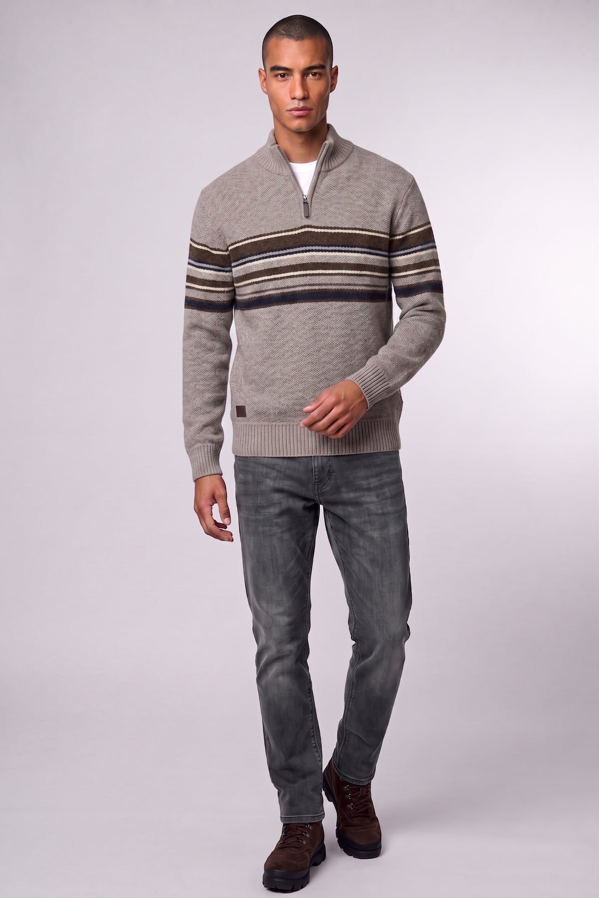 POINT ZERO - BONDED CHENILLE MOCK ZIP SWEATER