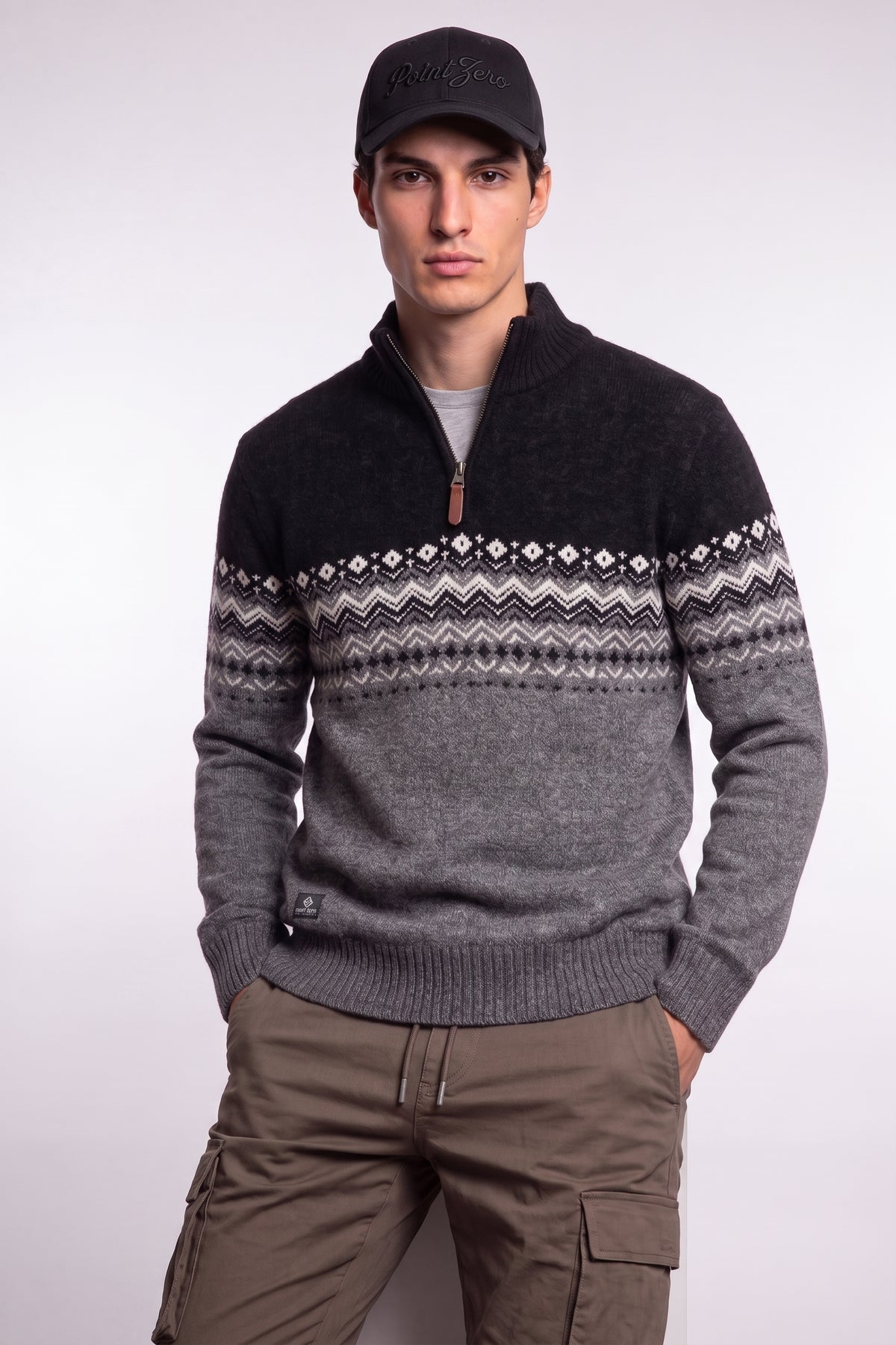 POINT ZERO - BONDED CHENILLE MOCK ZIP SWEATER