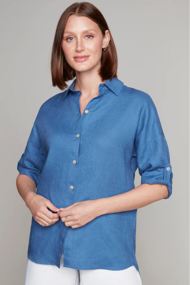 CARRE NOIR- WOMEN'S LINEN BUTTON FRONT TOP