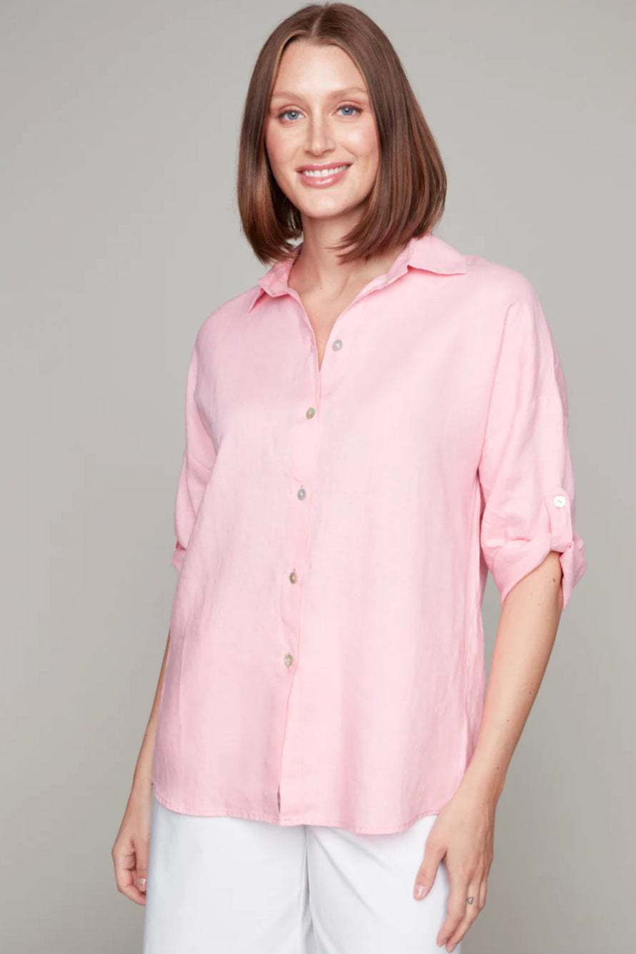 CARRE NOIR- WOMEN'S LINEN BUTTON FRONT TOP