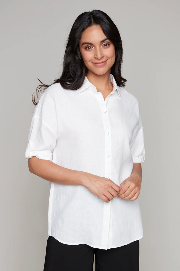 CARRE NOIR- WOMEN'S LINEN BUTTON FRONT TOP