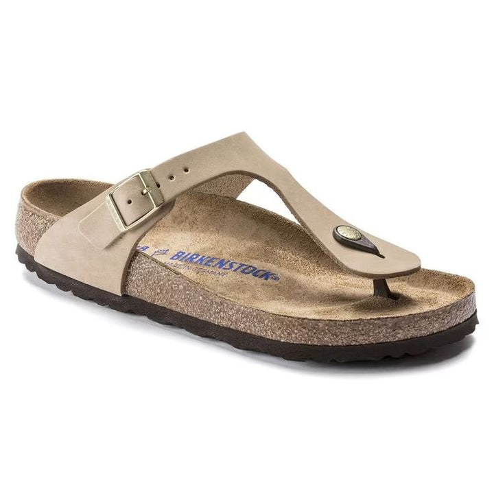 BIRKENSTOCK- GIZEH SOFT FOOTBED NUBUCK LEATHER SANDAL