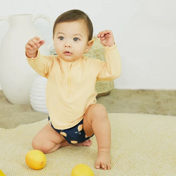 PETIT LEM- BABY 2PC LEMON PRINT RASHGUARD AND SWIM DIAPER
